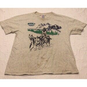Vtg 90s Alaska Husky 4000 T-shirt Mens L Hanes Heavy Weight USA Single Stitch